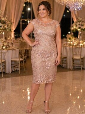 Alex Evenings Rose Gold Lace Sequin Midi Dress
